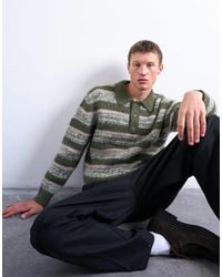 TOPMAN - Relaxed Fit Striped Knit Polo Shirt - Lyst