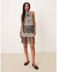 ASOS - Embroidered Mesh Fringed Skirt - Lyst
