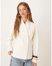 ASOS - Blazer habillé sans col à manches cocon - ivoire - Lyst