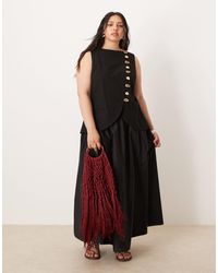 ASOS - Asos Design Curve Linen Look Waistcoat Maxi Dress With Poplin Skirt - Lyst