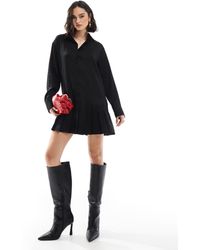 Miss Selfridge - Long Sleeve Drop Waist Pleated Shirt Dress - Lyst