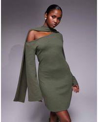 ASOS - Supersoft Slash Neck Scarf Detail Mini Dress - Lyst