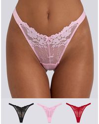 Boux Avenue - 3 Pack Fran Lace Thongs Tanga Style High Leg Underwear - Lyst