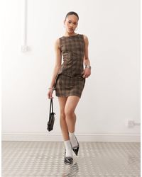 Motel - Dilshan - robe courte à carreaux avec ceinture - Lyst