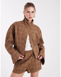 ASOS - – elegante cropped-jacke aus angerautem material mit stehkragen und karomuster, kombiteil - Lyst