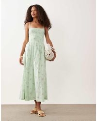 Abercrombie & Fitch - Smocked Midi Dress With Dipped Waist - Lyst