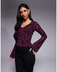ASOS - Flock Mesh Top With Flared Sleeve - Lyst