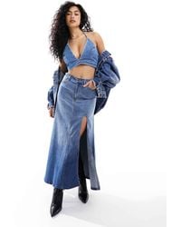 Bardot - Denim Maxi Skirt With Split - Lyst