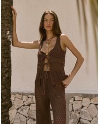 4th & Reckless - Cotton Blend Crochet Tie Split Front Beach Top Co-Ord - Lyst