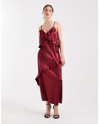 Object - Satin Ruffle Trim Cami Maxi Dress - Lyst