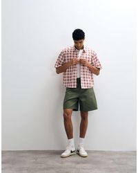 ASOS - Boxy Oversized Overhemd Met Micro Ruit En Borstprint - Lyst