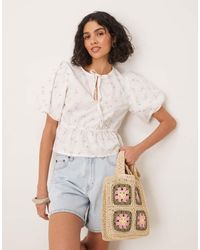 Gina Tricot - Blouse Met Pofmouwen En Gestrikte Voorkant - Lyst