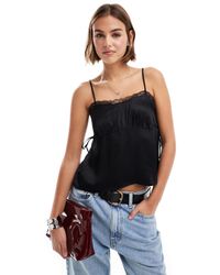 ASOS - Tie Side Satin Top With Lace Trim - Lyst