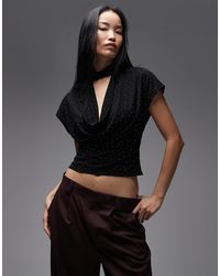ASOS - Semi Sheer Hot Fix Deep Cowl Neck Top - Lyst