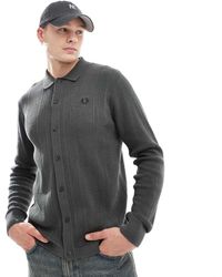 Fred Perry - Ajourgebreid Overhemd Met Lange Mouwen En Panelen - Lyst