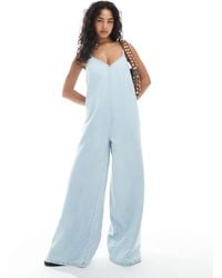 ASOS - Soft Denim Scoop Neck Wide Leg Jumpsuit - Lyst