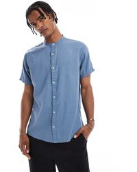 Threadbare - Grandad Collar Linen Blend Short Sleeve Shirt - Lyst