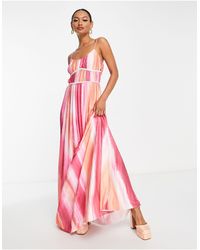 ASOS - Vestido largo rosa plisado con efecto tie dye - Lyst