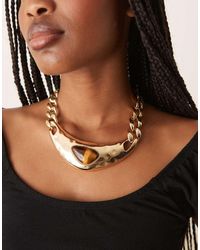 ASOS - Grove Schakelketting Met Tijgeroog-Steentje - Lyst