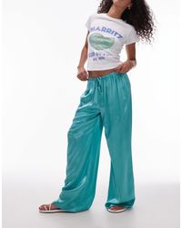 TOPSHOP - Crinkle Satin Wide Leg Trouser - Lyst
