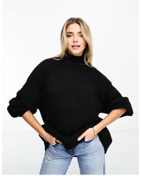 Monki - High Neck Chunky Rib Knitted Jumper With Volume Sleeve - Lyst