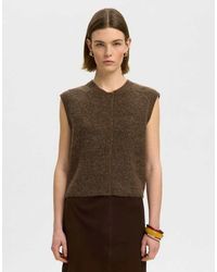 SELECTED - Lulu Chaleco De Punto Elástico Acanalado Con Cuello Redondo En Marrón - Lyst