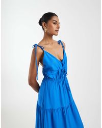 Vero Moda Lana Ruffle Tiered Halter Dress in Pink | Lyst