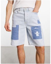 River Island - Pantalones vaqueros cortos azul claro estilo bermudas con diseño - Lyst