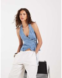ASOS - Denim Halternek Wikkeltop Co-Ord - Lyst