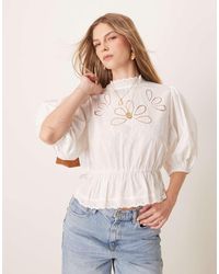 Gina Tricot - Blouse Met Pofmouwen En Geborduurde Gaatjes - Lyst