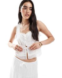 Vero Moda - Lace Trim Crinkle Cotton Square Neck Top Co-ord - Lyst
