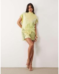 ASOS - Printed Spliced Polka Dot Asymmetric Blouson Mini Dress With Angel Sleeve - Lyst