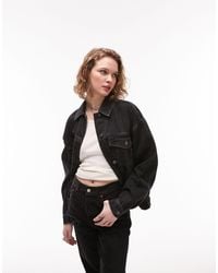 TOPSHOP Denim Balloon Jacket in Black | Lyst