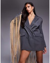 ASOS - Oversized Blazer Dress With Faux Leather Fringing - Lyst