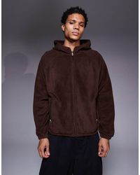 ASOS - Relaxed Zip Through Funnel Neck Fleece Hoodie - Lyst