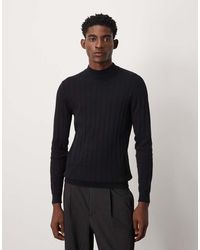 ASOS - Geribbeld Gebreid Muscle Fit T-Shirt Met Lange Mouwen En Col - Lyst