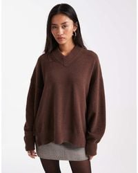ASOS - Maglione Oversize Morbidissimo Color Cioccolato Con Scollo A V - Lyst