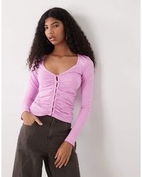 Monki - Ruched Button Open Jersey Top - Lyst