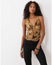 Motel - Lenetera V Neck Floral Ruched Top - Lyst