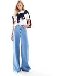 ASOS - High Waisted Wide Leg Jeans With Cinch - Lyst