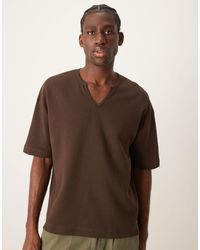 ASOS - T-shirt oversize coupe carrée en maille gaufrée avec col cranté - foncé - Lyst