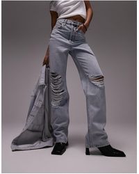 TOPSHOP - Straight Kort Jeans With Extreme Rip - Lyst