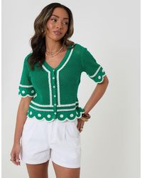 Threadbare - Crochet Flower Hem Button Up Top - Lyst