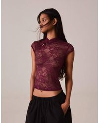 Bershka - Lace Top With Clasp - Lyst