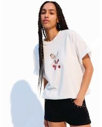 Bershka - T-Shirt Oversize A Maniche Corte Bianca Con Stampa - Lyst
