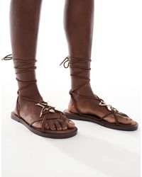 Bershka - – flache, geschnürte sandalen - Lyst