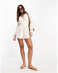 River Island - Balloon Sleeve Embroidered Romper - Lyst