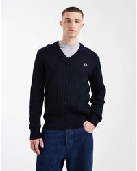 Fred Perry - Pull col v en maille torsadée - Lyst