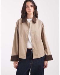 Pieces - Short Trench Coat With Cord Collar Detail - Lyst