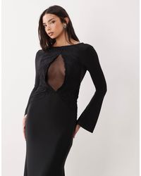 asos design maxi dress with long sleeve and circle trim ASOS Maxi Dress With Long Sleeve And Circle Trim in Green